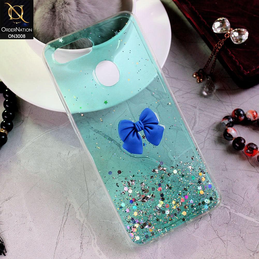 Oppo F9 / F9 Pro Cover - Sea Green - Bling Glitter Shinny Star Soft Case With Bow - Glitter Does Not Move