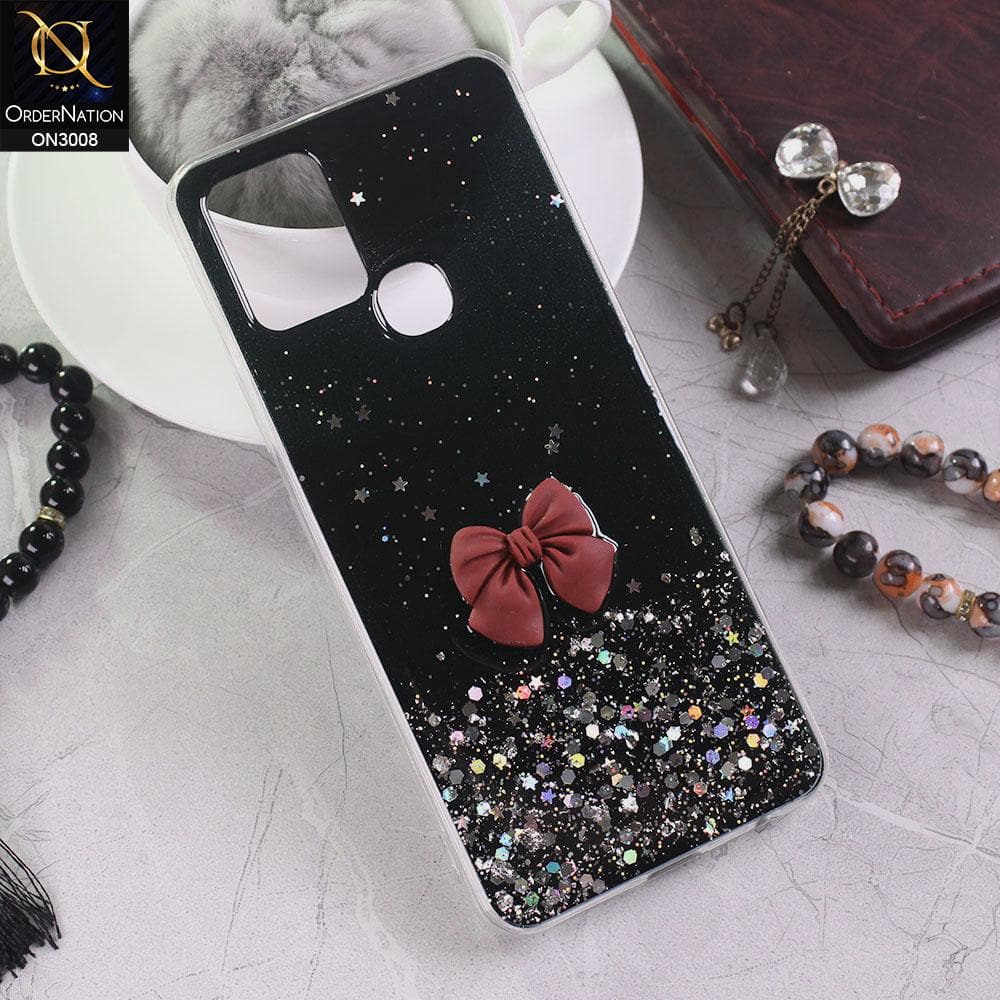 Infinix Hot 10 Cover - Black - Bling Glitter Shinny Star Soft Case With Bow - Glitter Does Not Move