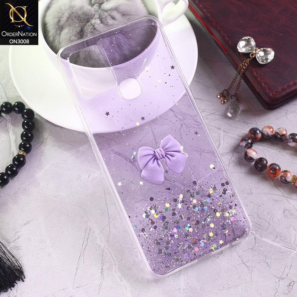 Infinix Hot 10 Cover - Purple - Bling Glitter Shinny Star Soft Case With Bow - Glitter Does Not Move