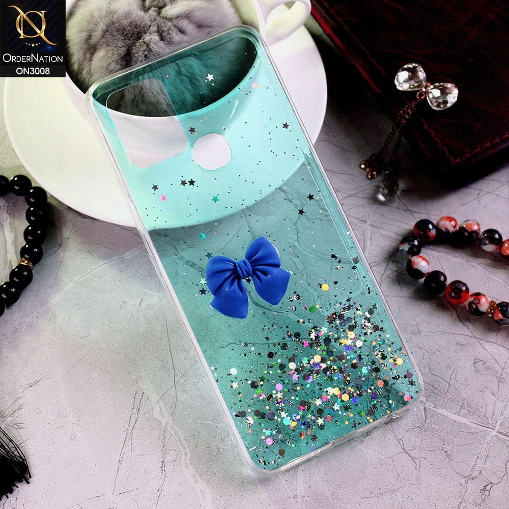 Infinix Hot 10 Cover - Sea Green - Bling Glitter Shinny Star Soft Case With Bow - Glitter Does Not Move