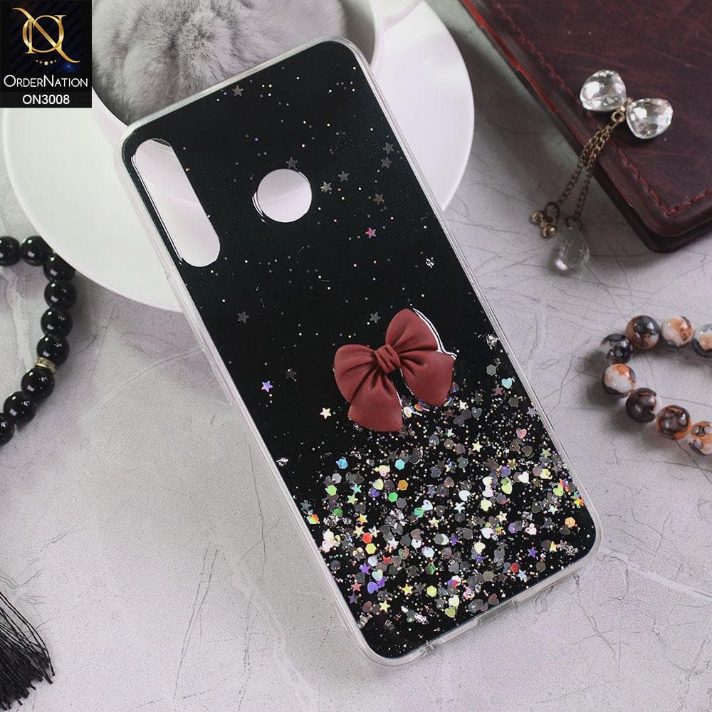 Infinix Hot 8 Cover - Black - Bling Glitter Shinny Star Soft Case With Bow - Glitter Does Not Move