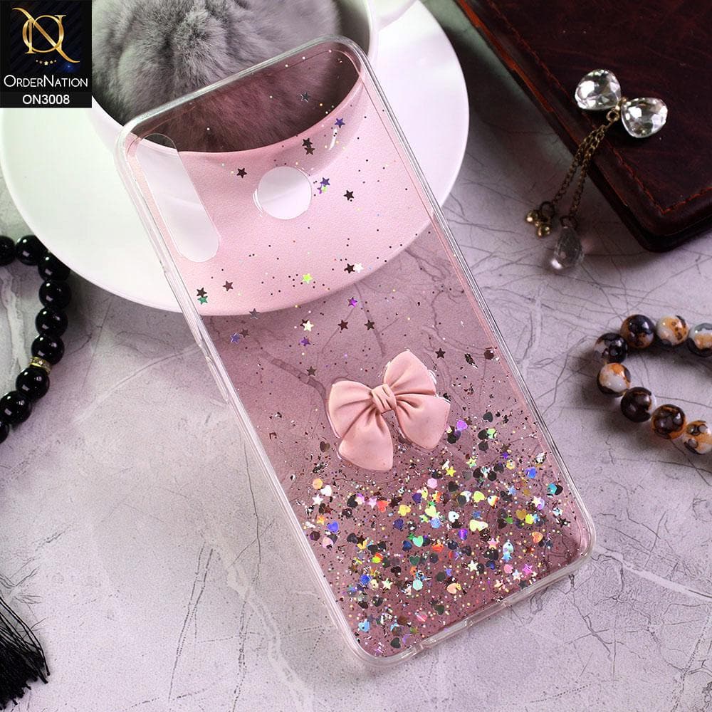 Infinix Hot 8 Cover - Pink - Bling Glitter Shinny Star Soft Case With Bow - Glitter Does Not Move