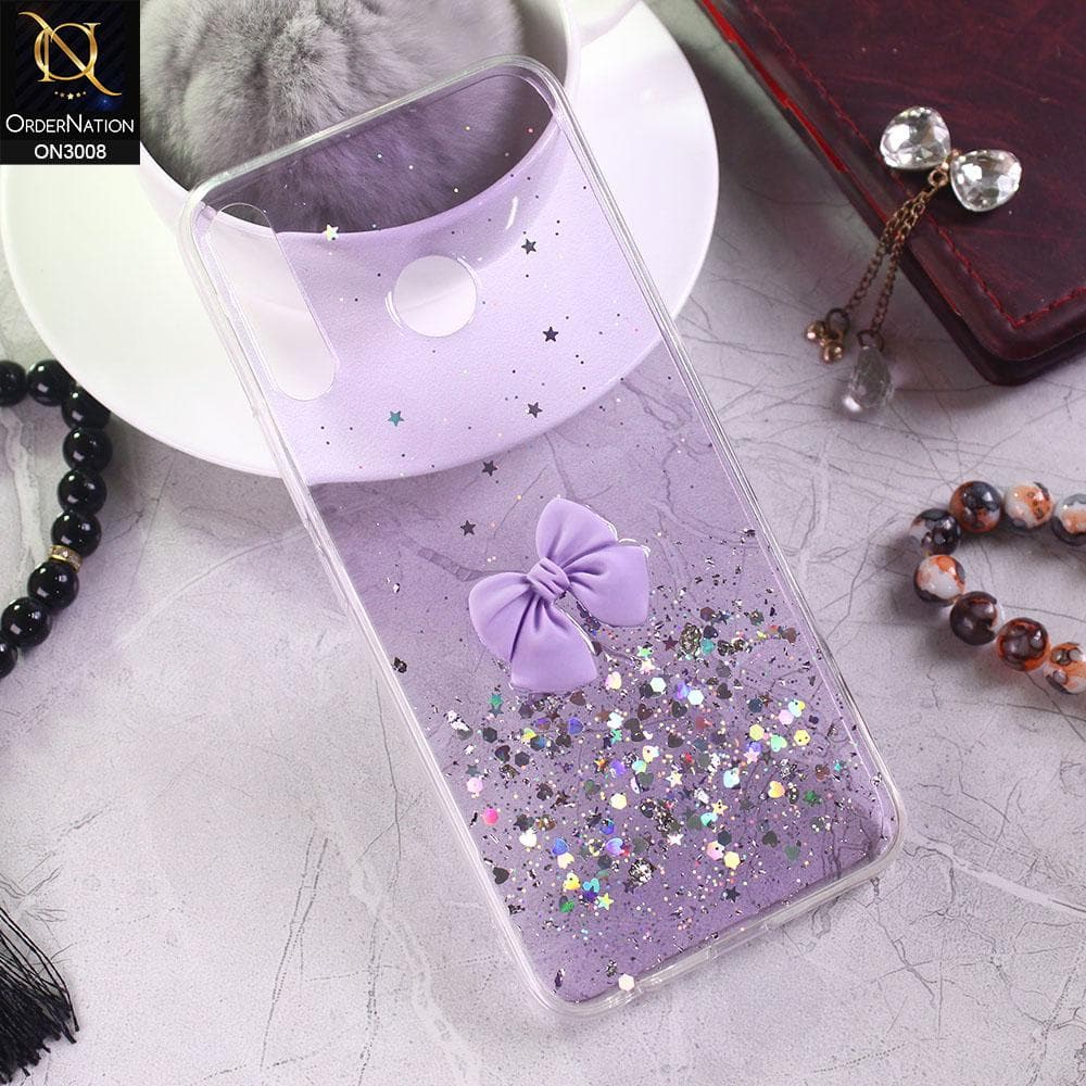 Infinix Hot 8 Lite Cover - Purple - Bling Glitter Shinny Star Soft Case With Bow - Glitter Does Not Move