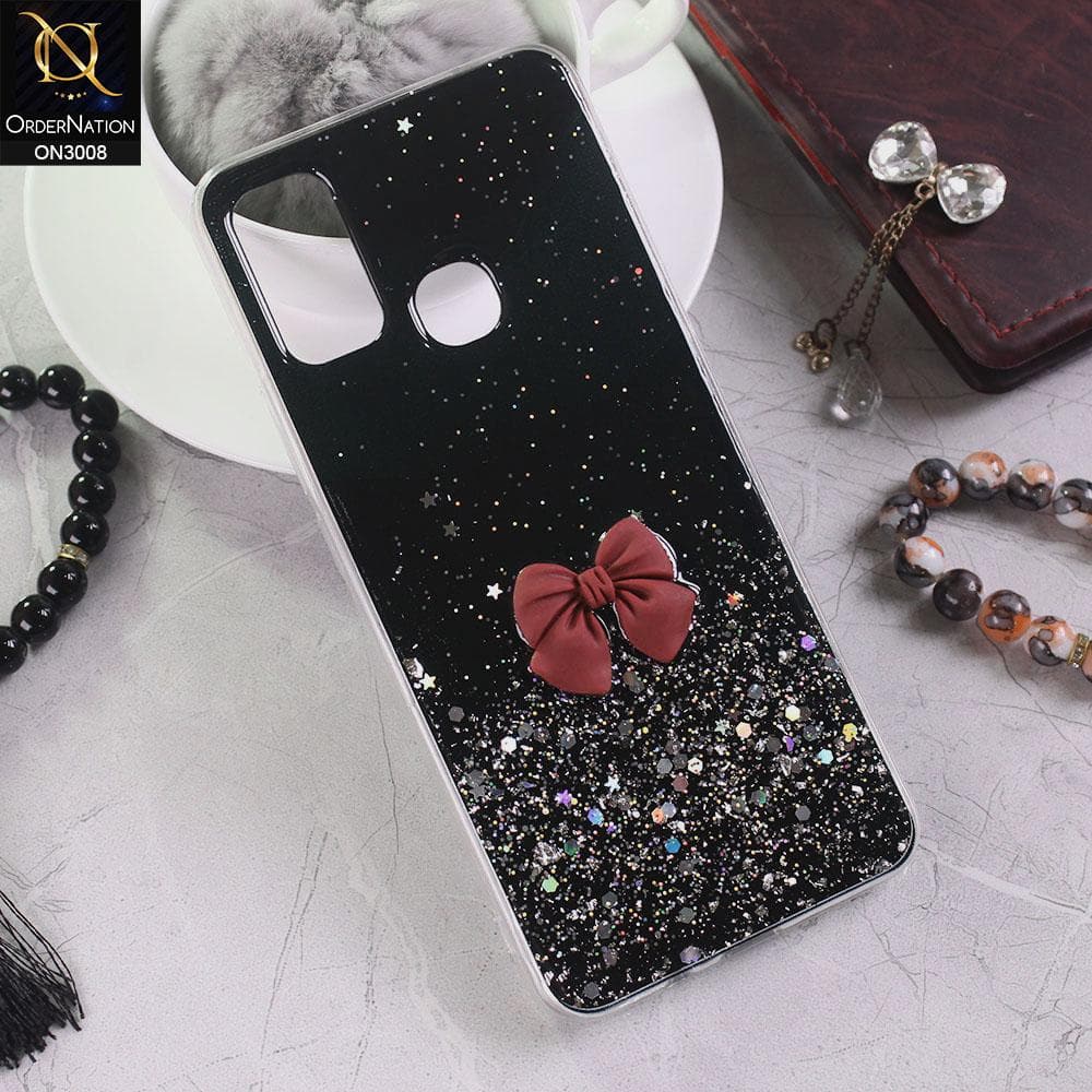 Infinix Hot 9 Play Cover - Black - Bling Glitter Shinny Star Soft Case With Bow - Glitter Does Not Move