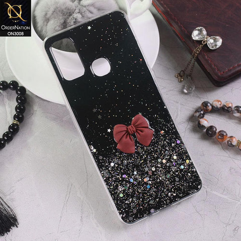Infinix Hot 9 Play Cover - Black - Bling Glitter Shinny Star Soft Case With Bow - Glitter Does Not Move