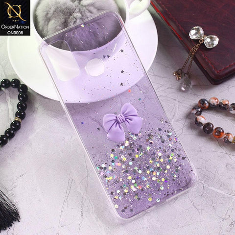 Infinix Hot 9 Play Cover - Purple - Bling Glitter Shinny Star Soft Case With Bow - Glitter Does Not Move