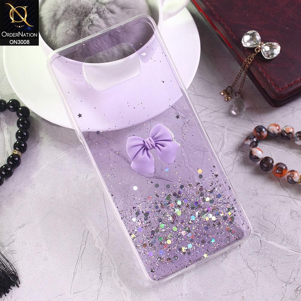 Xiaomi Poco X3 Cover - Purple - Bling Glitter Shinny Star Soft Case With Bow - Glitter Does Not Move