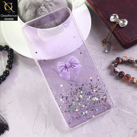 Xiaomi Poco X3 Pro Cover - Purple - Bling Glitter Shinny Star Soft Case With Bow - Glitter Does Not Move