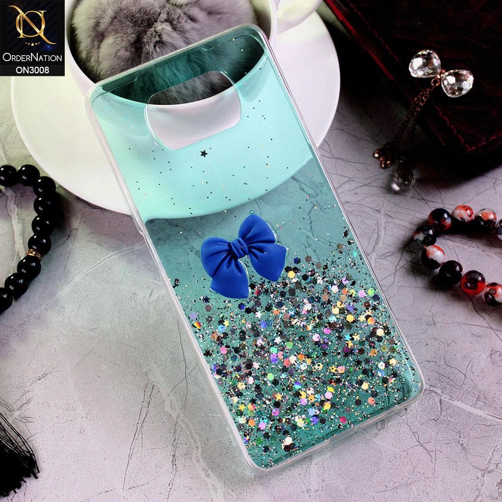 Xiaomi Poco X3 Cover - Sea Green - Bling Glitter Shinny Star Soft Case With Bow - Glitter Does Not Move