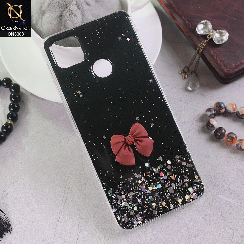 Xiaomi Redmi 9C Cover - Black - Bling Glitter Shinny Star Soft Case With Bow - Glitter Does Not Move