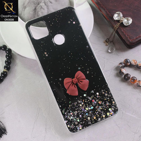 Xiaomi Redmi 9C Cover - Black - Bling Glitter Shinny Star Soft Case With Bow - Glitter Does Not Move