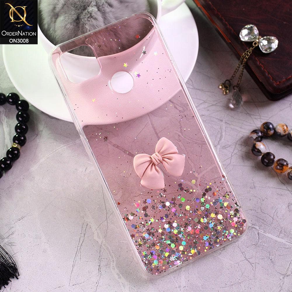Xiaomi Redmi 9C Cover - Pink - Bling Glitter Shinny Star Soft Case With Bow - Glitter Does Not Move