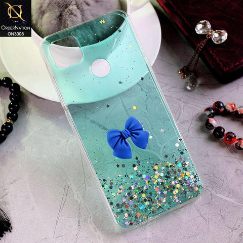 Xiaomi Redmi 9C Cover - Sea Green - Bling Glitter Shinny Star Soft Case With Bow - Glitter Does Not Move