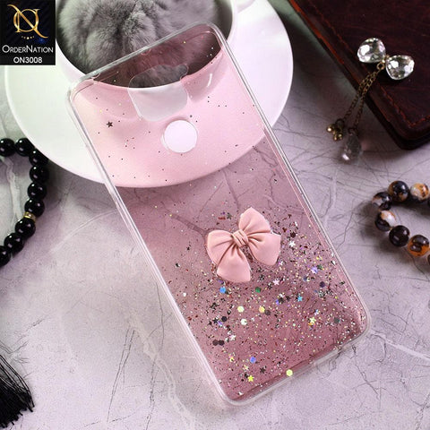 Xiaomi Redmi 10X 4G Cover - Pink - Bling Glitter Shinny Star Soft Case With Bow - Glitter Does Not Move