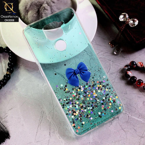 Xiaomi Redmi Note 9 Cover - Sea Green - Bling Glitter Shinny Star Soft Case With Bow - Glitter Does Not Move
