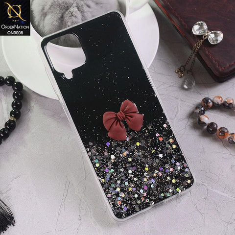 Samsung Galaxy A12 Cover - Black - Bling Glitter Shinny Star Soft Case With Bow - Glitter Does Not Move