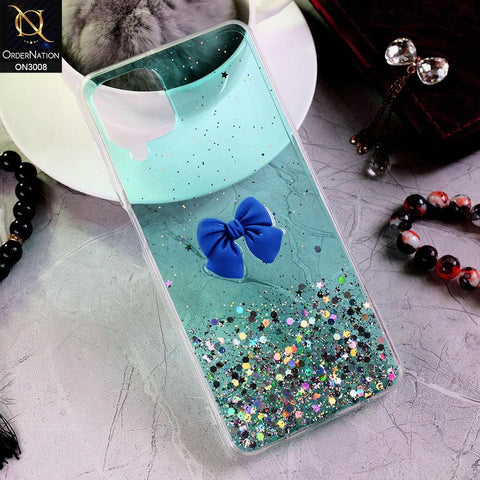 Samsung Galaxy A12 Cover - Sea Green - Bling Glitter Shinny Star Soft Case With Bow - Glitter Does Not Move