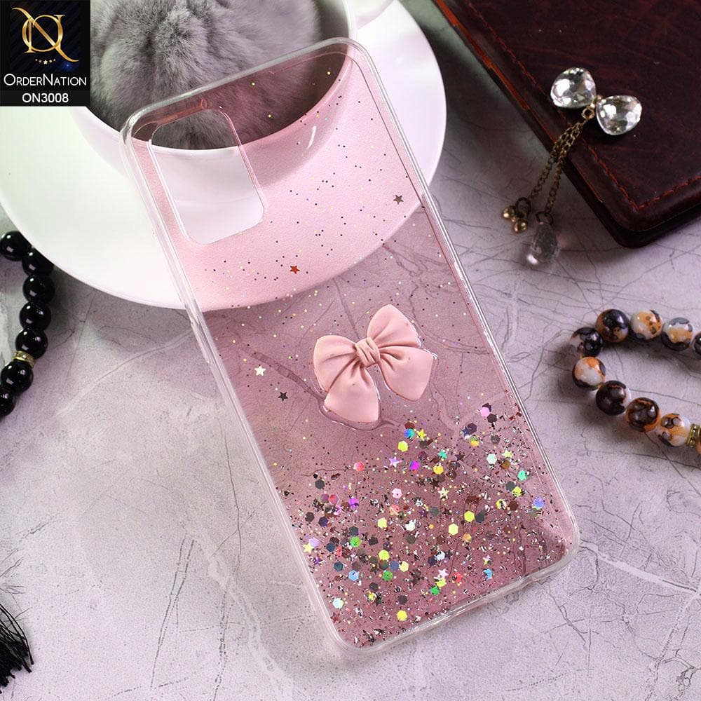 Vivo V20 Cover - Pink - Bling Glitter Shinny Star Soft Case With Bow - Glitter Does Not Move