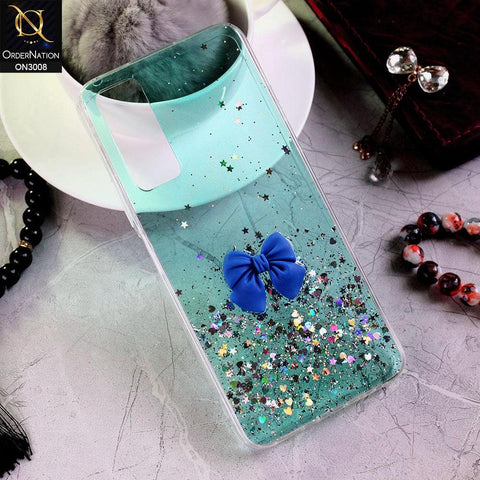 Vivo V20 SE Cover - Sea Green - Bling Glitter Shinny Star Soft Case With Bow - Glitter Does Not Move