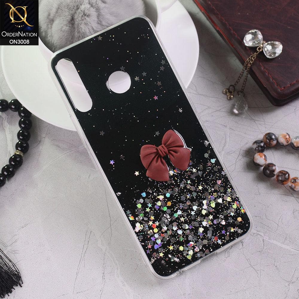 Vivo Y17 Cover - Black - Bling Glitter Shinny Star Soft Case With Bow - Glitter Does Not Move
