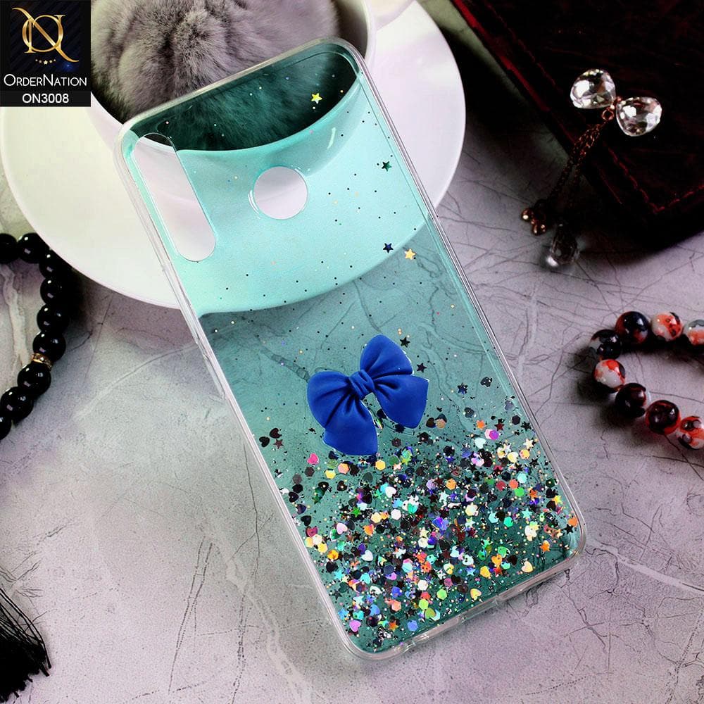 Vivo Y12 Cover - Sea Green - Bling Glitter Shinny Star Soft Case With Bow - Glitter Does Not Move