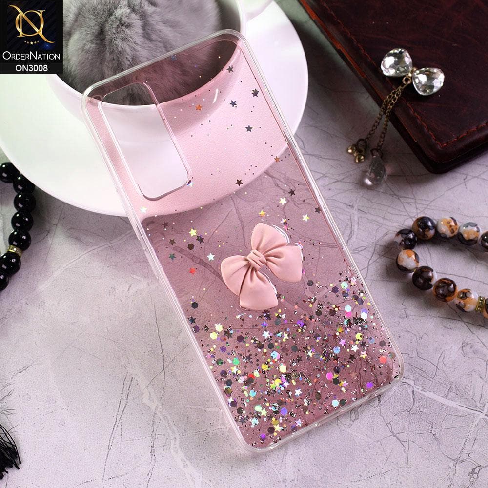 Vivo Y11s Cover - Pink - Bling Glitter Shinny Star Soft Case With Bow - Glitter Does Not Move