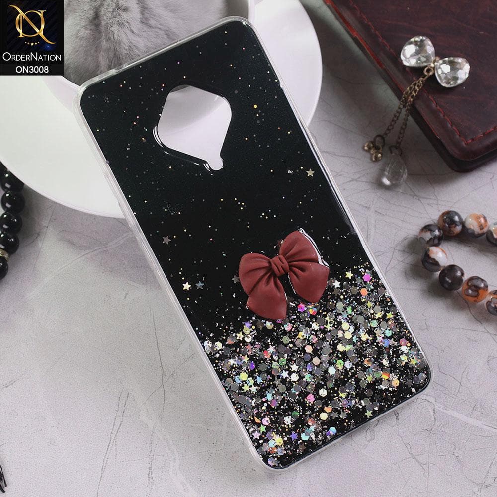 Vivo Y51 Cover - Black - Bling Glitter Shinny Star Soft Case With Bow - Glitter Does Not Move