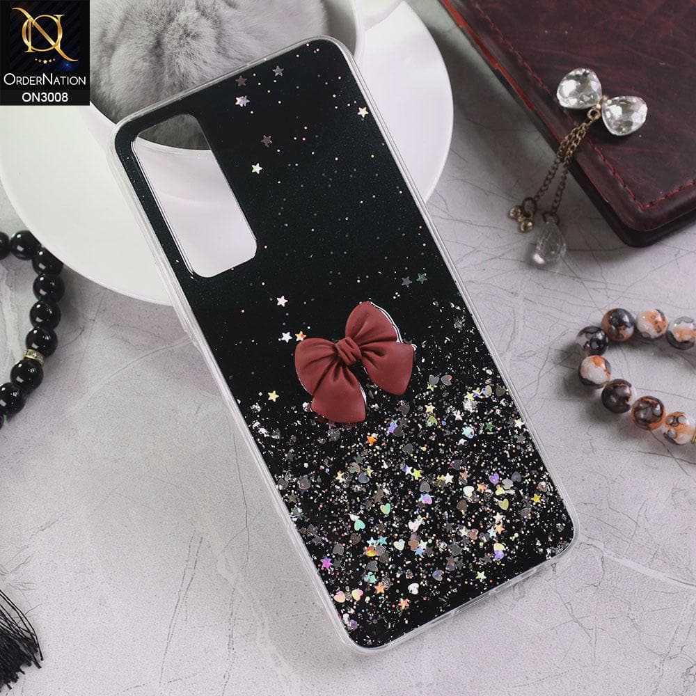 Vivo Y31 Cover - Black - Bling Glitter Shinny Star Soft Case With Bow - Glitter Does Not Move