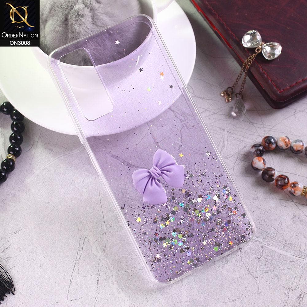 Vivo Y51s Cover - Purple - Bling Glitter Shinny Star Soft Case With Bow - Glitter Does Not Move