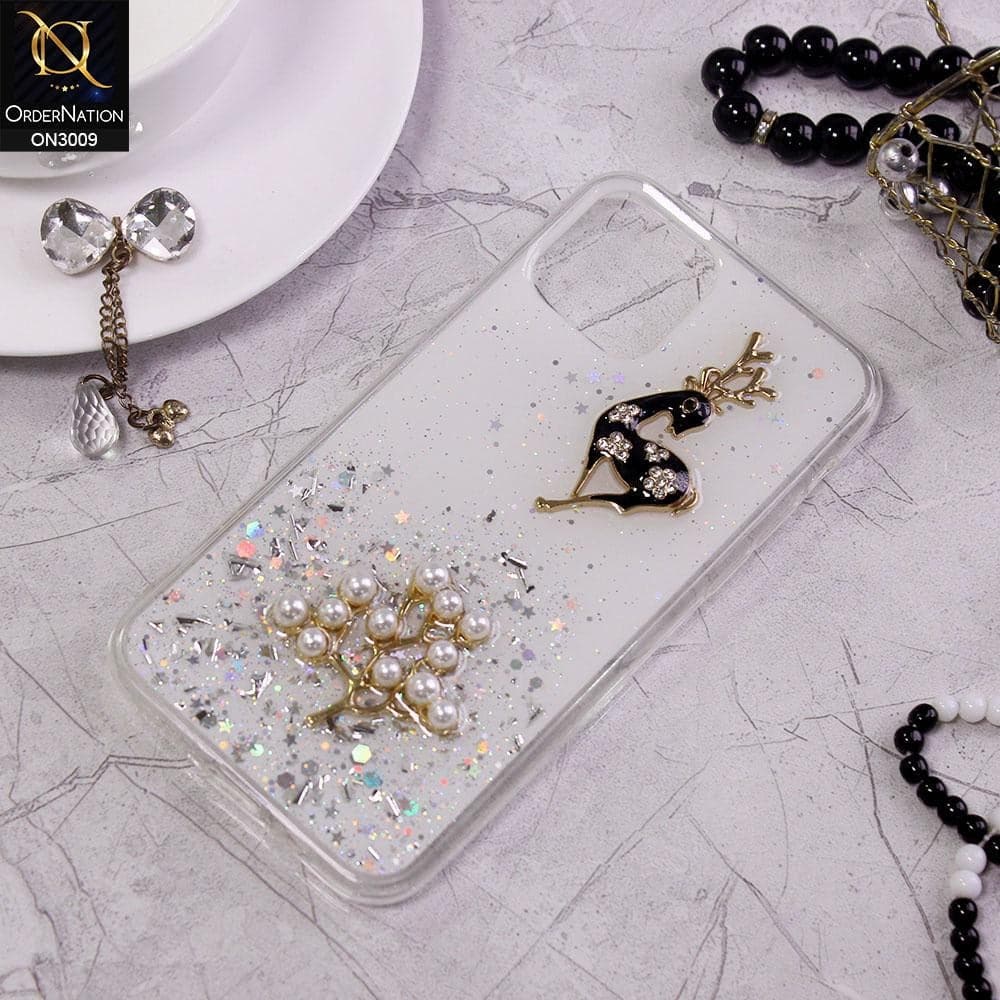 iPhone 11 Pro Cover - White -  Fancy Rhinestone Glitter Shower Soft Case