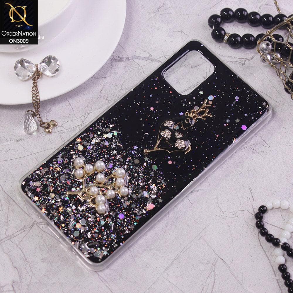 Samsung Galaxy A51 Cover - Black -  Fancy Rhinestone Glitter Shower Soft Case