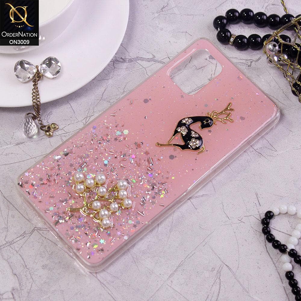Samsung Galaxy A51 Cover - Pink -  Fancy Rhinestone Glitter Shower Soft Case