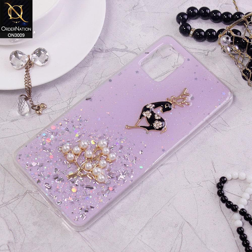 Samsung Galaxy A51 Cover - Purple -  Fancy Rhinestone Glitter Shower Soft Case