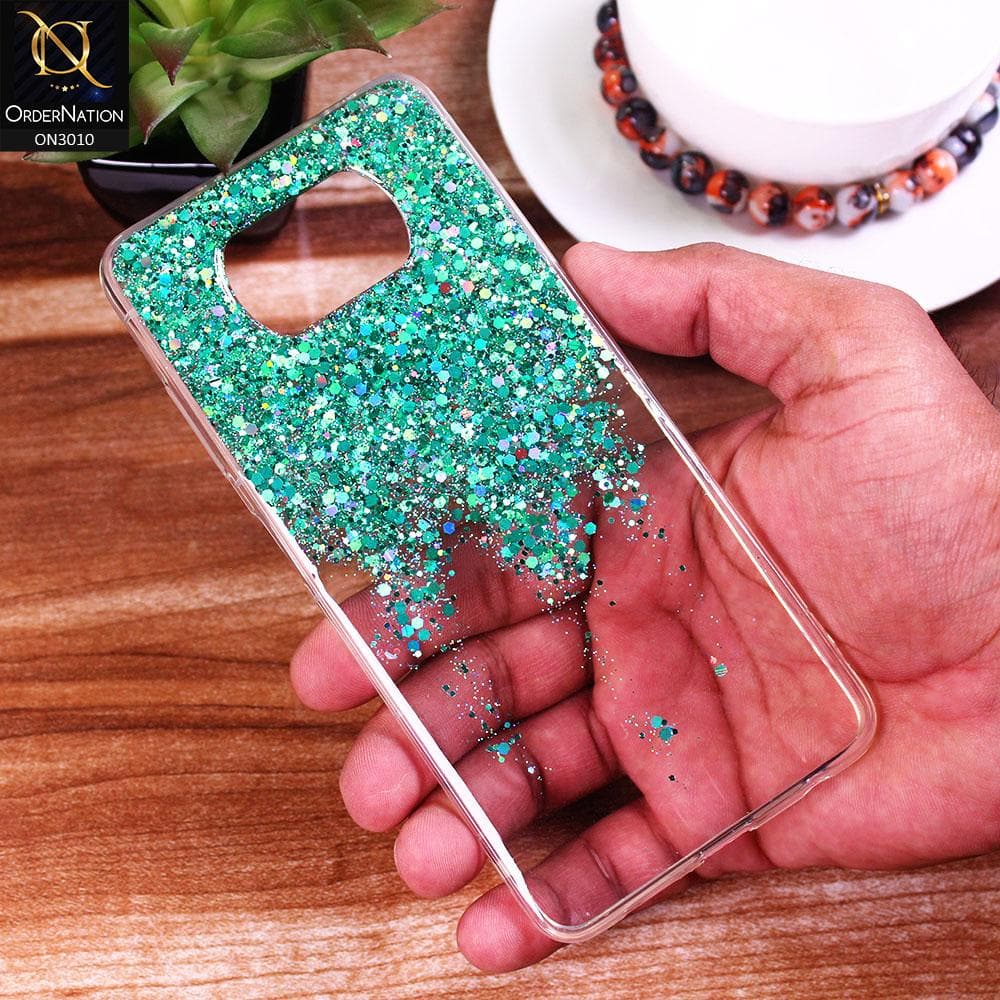 Xiaomi Poco X3 Cover - Sea Green - Dry Sparkling Bling Glitter Soft Silicone Case (Glitter Does Not Move)