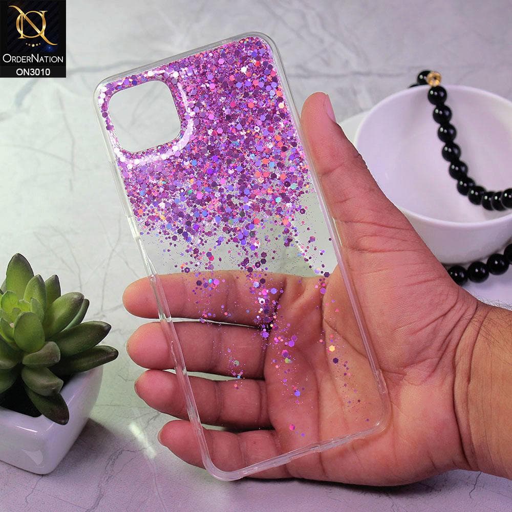 Samsung Galaxy A22 5G Cover - Purple - Dry Sparkling Bling Glitter Soft Silicone Case (Glitter Does Not Move)