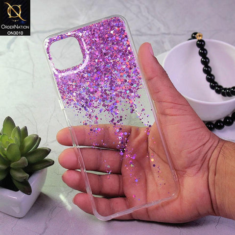 Samsung Galaxy A22 5G Cover - Purple - Dry Sparkling Bling Glitter Soft Silicone Case (Glitter Does Not Move)