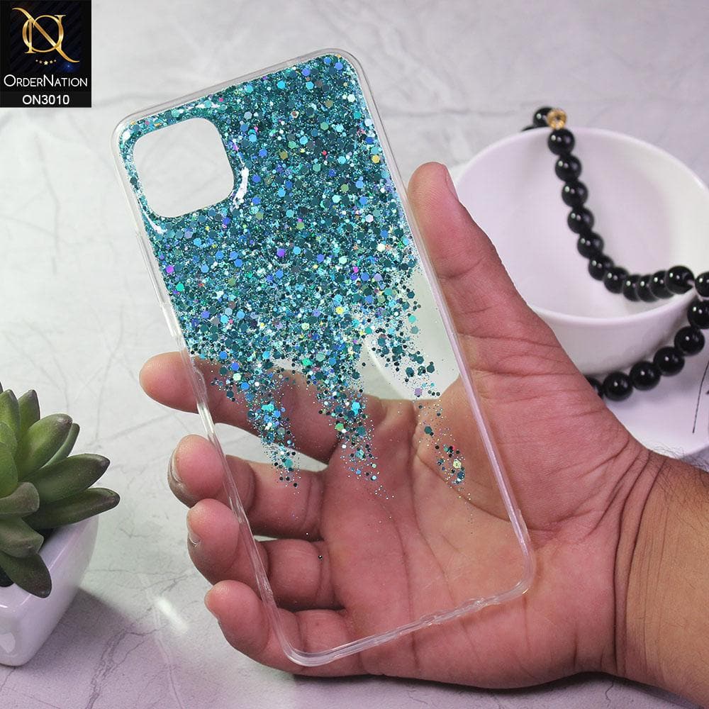 Samsung Galaxy A22 5G Cover - Sea Green - Dry Sparkling Bling Glitter Soft Silicone Case (Glitter Does Not Move)