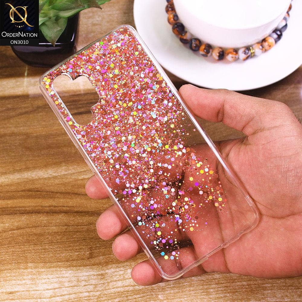 Samsung Galaxy A32 4G Cover - Rose Gold - Dry Sparkling Bling Glitter Soft Silicone Case (Glitter Does Not Move)