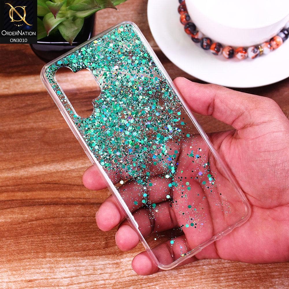 Samsung Galaxy A32 4G Cover - Sea Green - Dry Sparkling Bling Glitter Soft Silicone Case (Glitter Does Not Move)