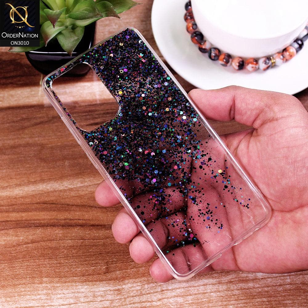 Samsung Galaxy A72 Cover - Black - Dry Sparkling Bling Glitter Soft Silicone Case (Glitter Does Not Move)
