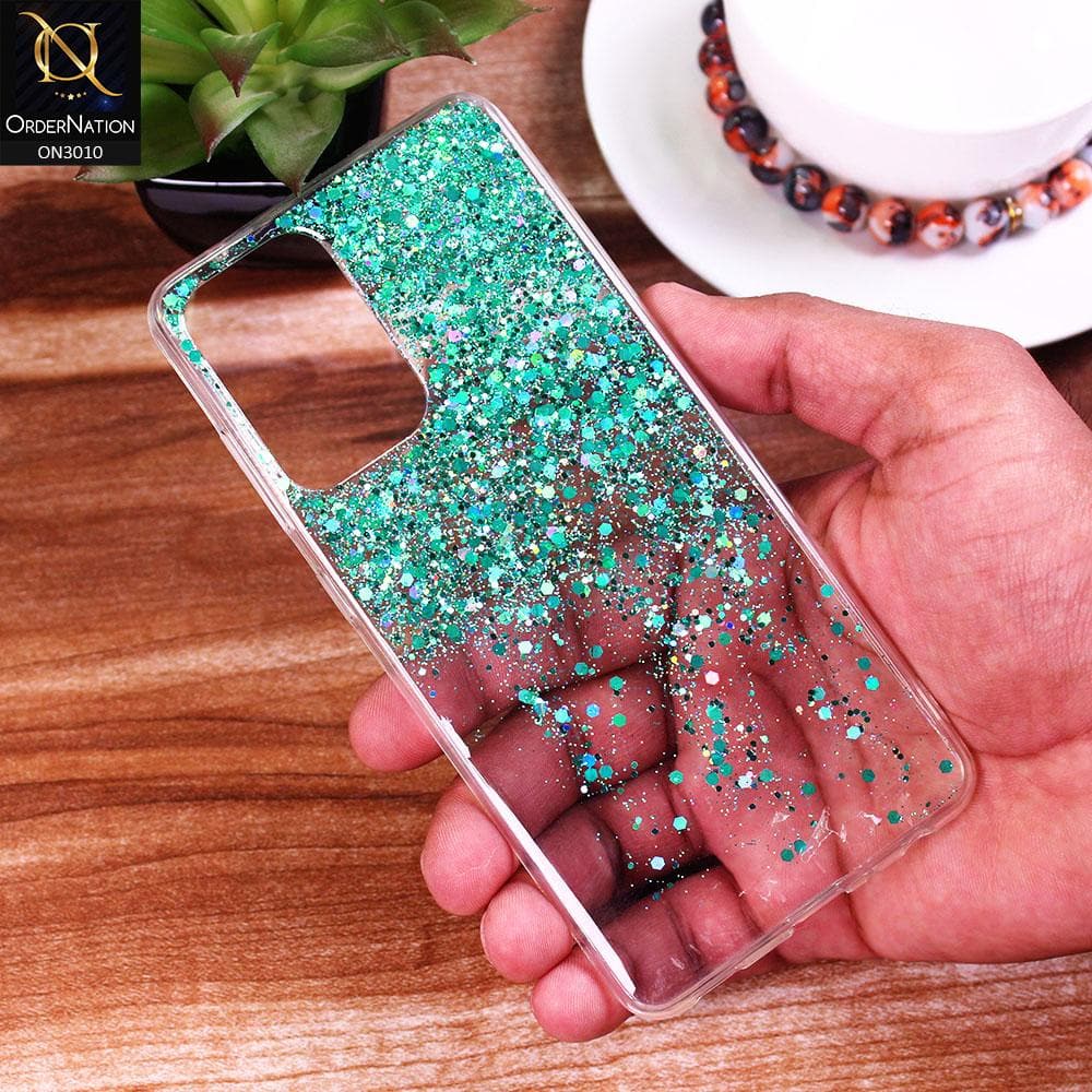 Samsung Galaxy A72 Cover - Sea Green - Dry Sparkling Bling Glitter Soft Silicone Case (Glitter Does Not Move)