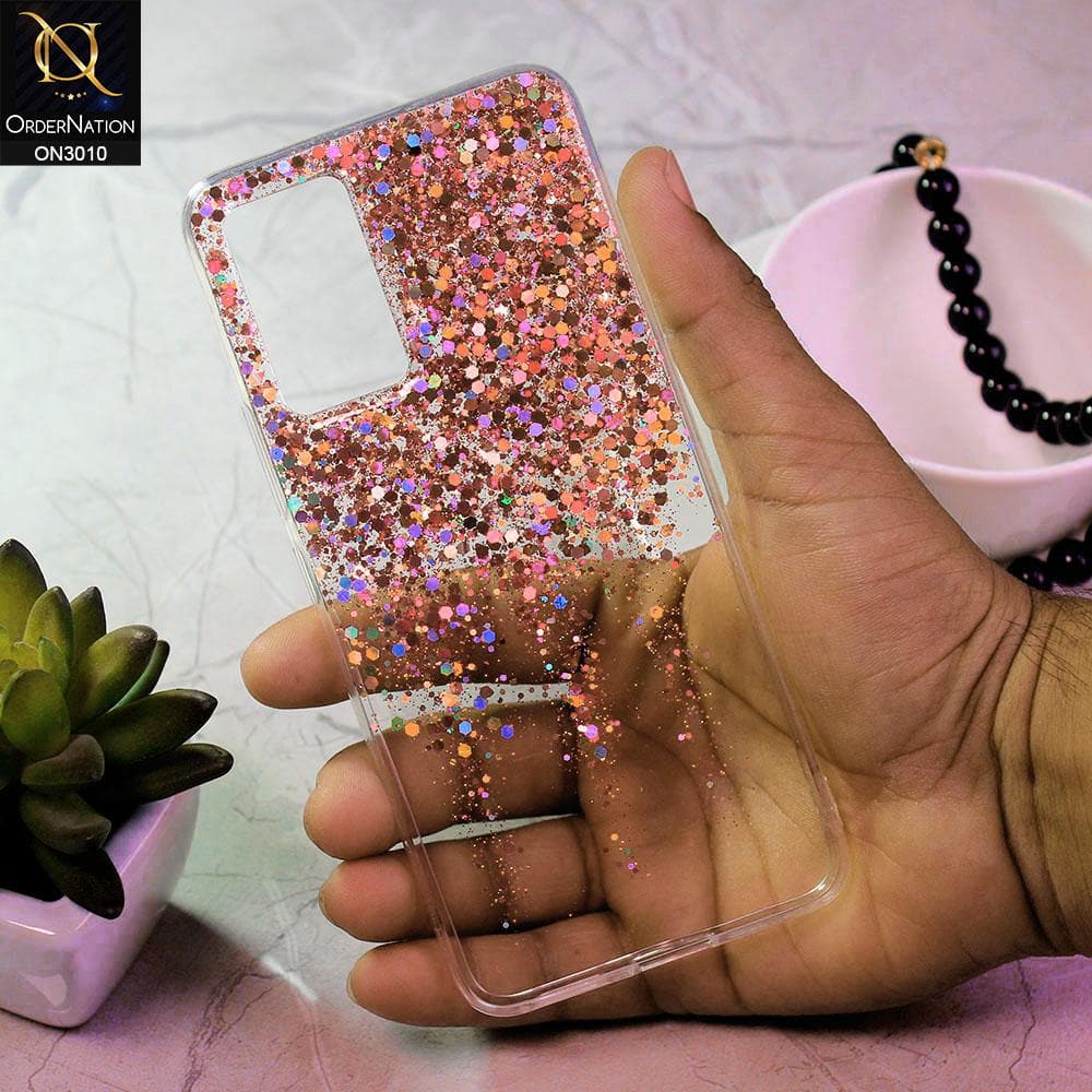 Vivo V21 Cover - Rose Gold - Dry Sparkling Bling Glitter Soft Silicone Case (Glitter Does Not Move)