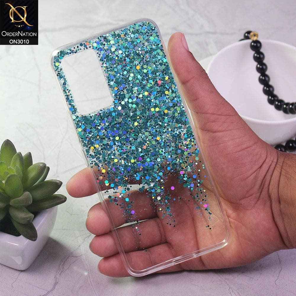 Vivo V21 Cover - Sea Green - Dry Sparkling Bling Glitter Soft Silicone Case (Glitter Does Not Move)