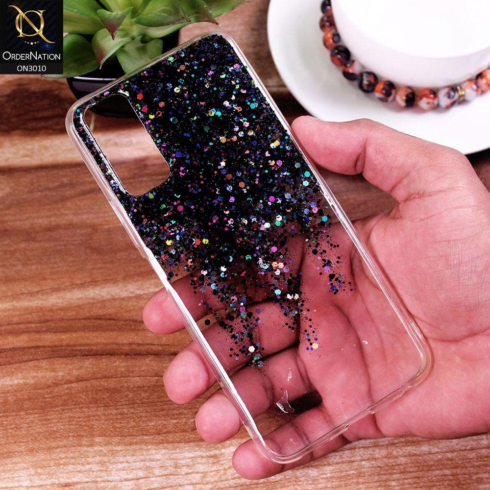 Vivo Y20A Cover - Black - Dry Sparkling Bling Glitter Soft Silicone Case (Glitter Does Not Move)