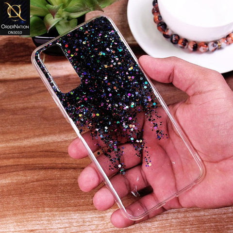 Vivo Y20s Cover - Black - Dry Sparkling Bling Glitter Soft Silicone Case (Glitter Does Not Move)