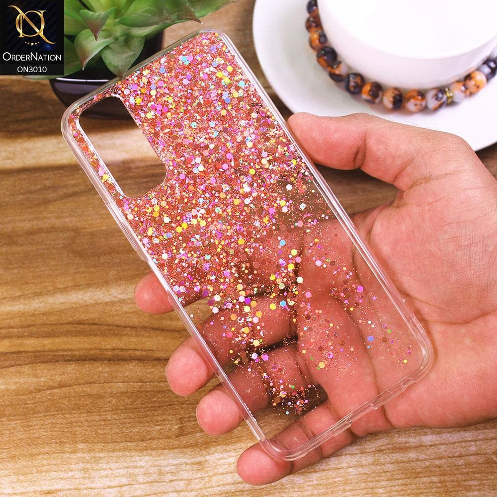 Vivo Y20 Cover - Rose Gold - Dry Sparkling Bling Glitter Soft Silicone Case (Glitter Does Not Move)
