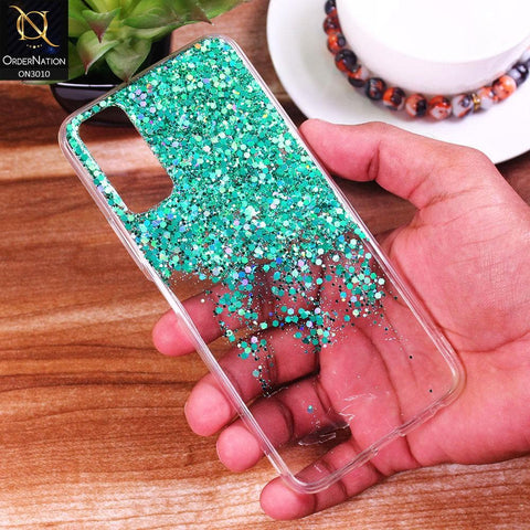 Vivo Y12s Cover - Sea Green - Dry Sparkling Bling Glitter Soft Silicone Case (Glitter Does Not Move)