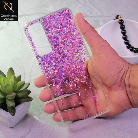 Vivo Y51 (2020 December) Cover - Purple - Dry Sparkling Bling Glitter Soft Silicone Case (Glitter Does Not Move)
