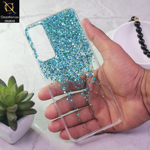 Vivo Y51 (2020 December) Cover - Sea Green - Dry Sparkling Bling Glitter Soft Silicone Case (Glitter Does Not Move)