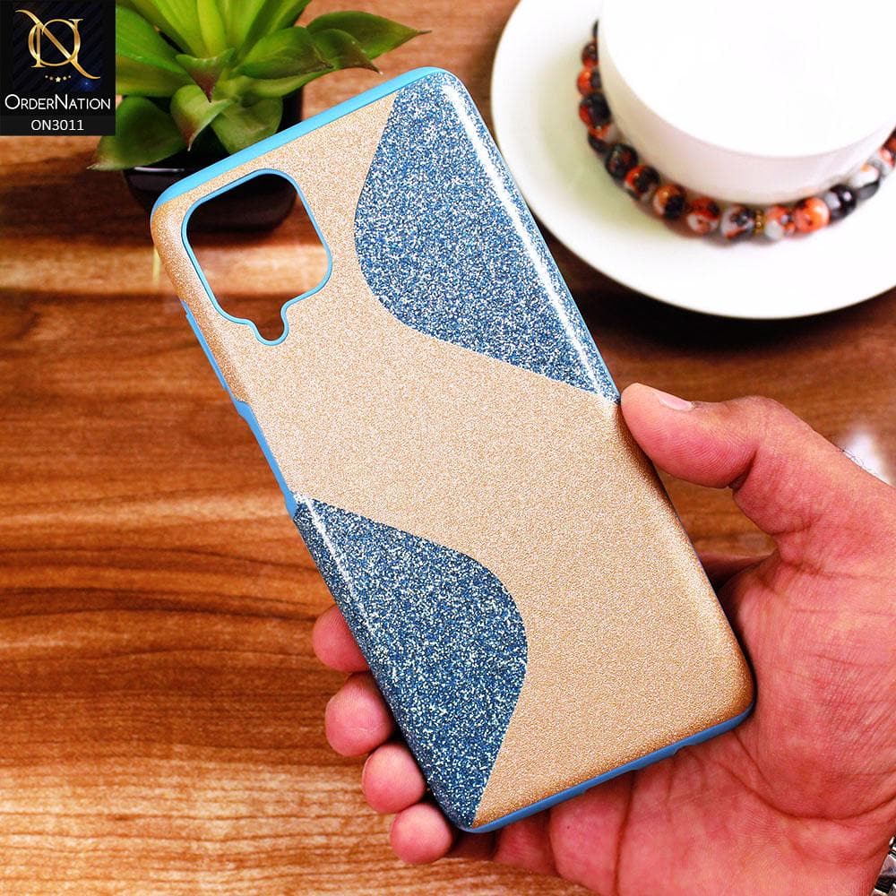 Samsung Galaxy A12 Cover - Blue - New Glossy Glitter Wavy Style Soft TPU Case